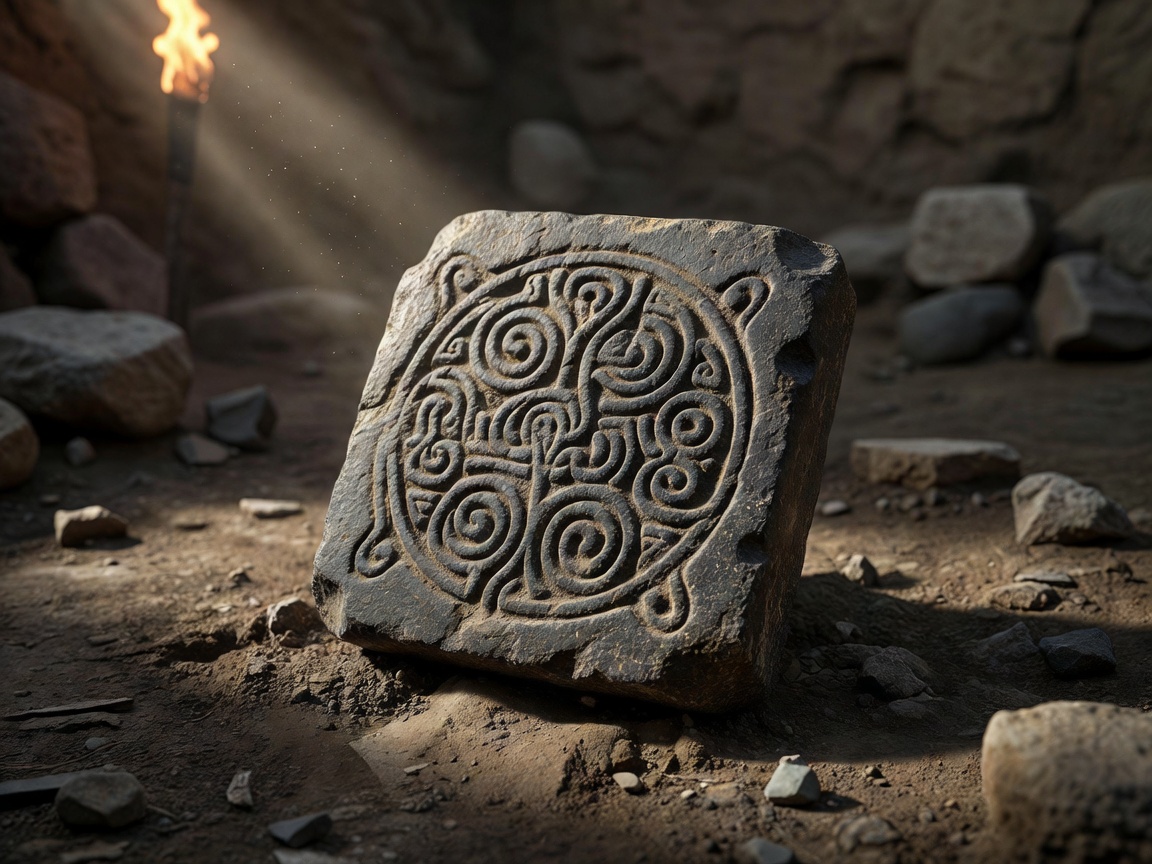 Ancient carved stone artifact resembling a historical amulet